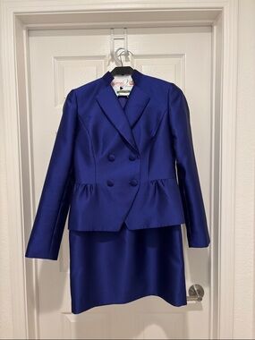 Tahari Sapphire Blue Double-Breasted Blazer and Skirt Set